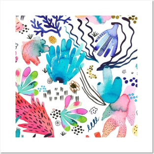 Pocket - Watercolor Coral Reef Multicolored Posters and Art